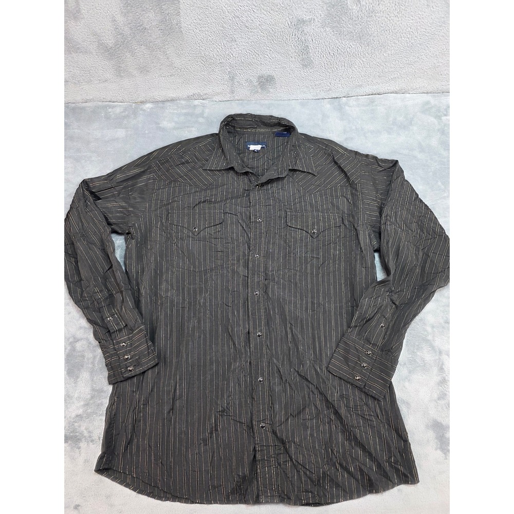 Panhandle Slim Clayton Jones Mens Shirt Black Gold Metallic Pinstripe Western XL